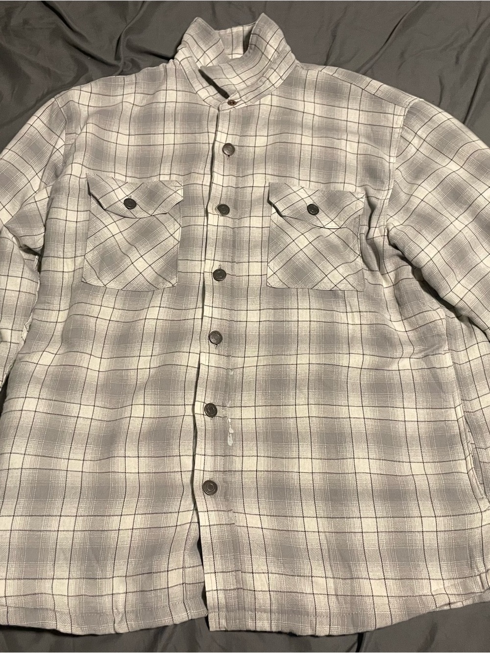 Wrangler Sherpa Lined Plaid Shacket Gray Button Up Jacket Men’s M